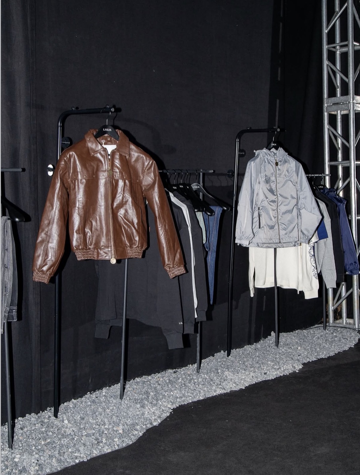 LVGN garments displayed on racks